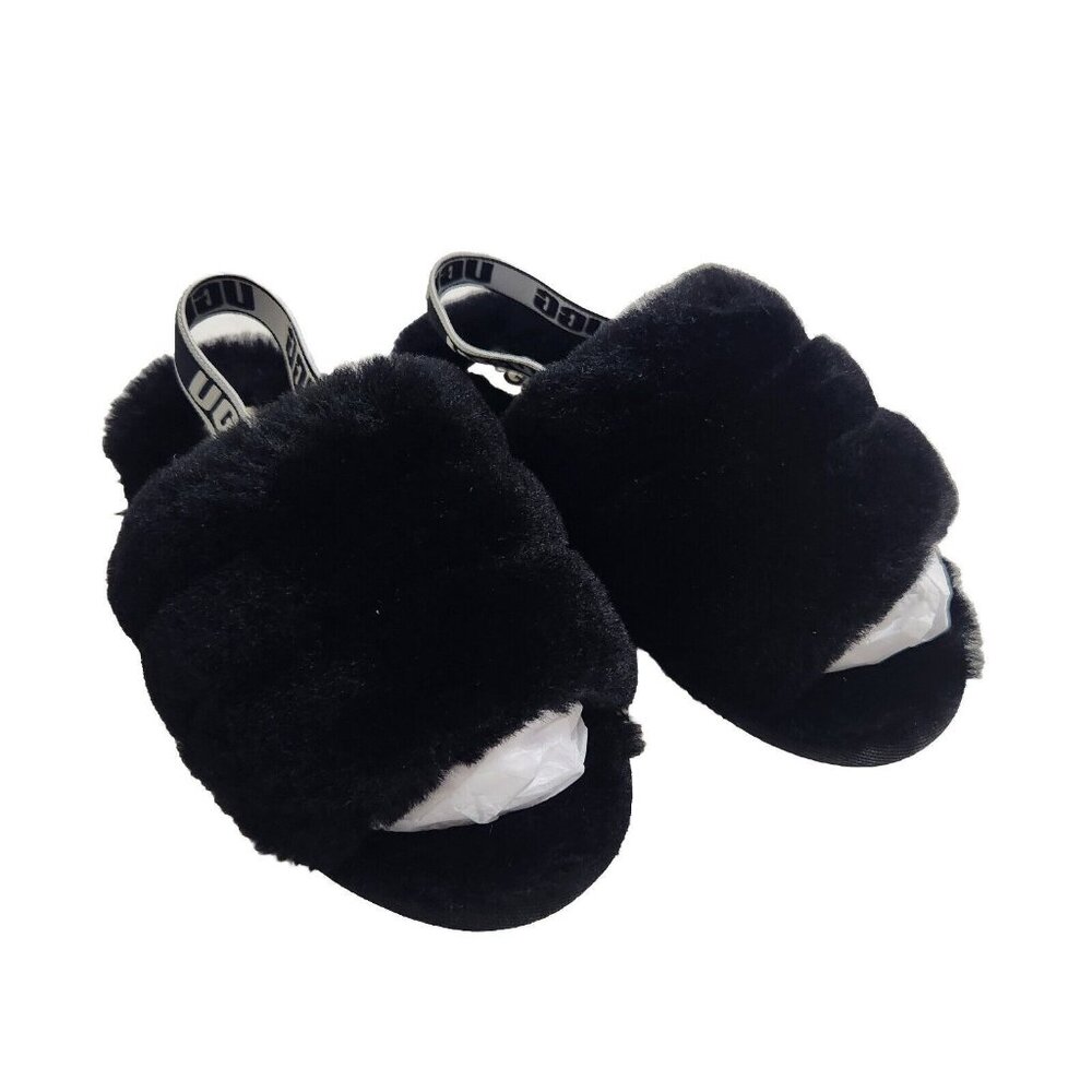 UGG Slippers Fluff Yeah Toddler Size 10 Fuzzy Black House Shoes 188 - Picture 2 of 9